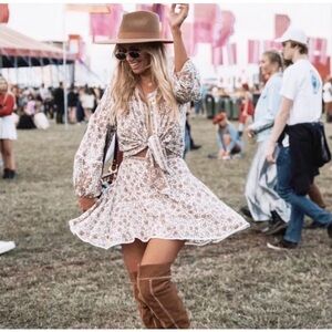 Spell Floral Mini Skirt - Cream and Brown